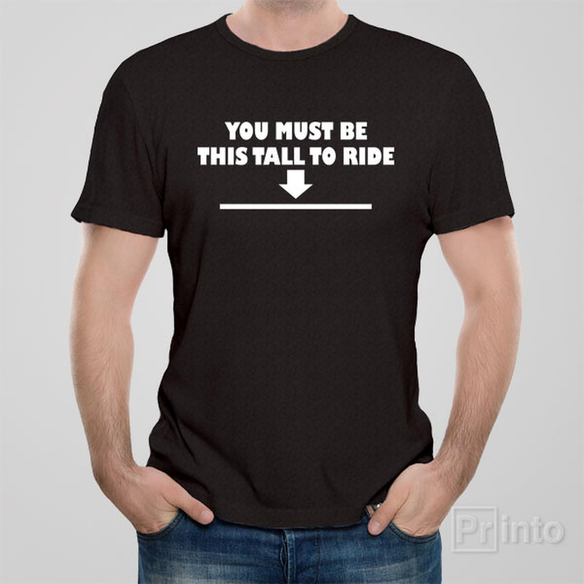Think Out Loud Apparel "Must Be This Tall To Ride" Funny Graphic T-Shirt - 100% Combed Cotton